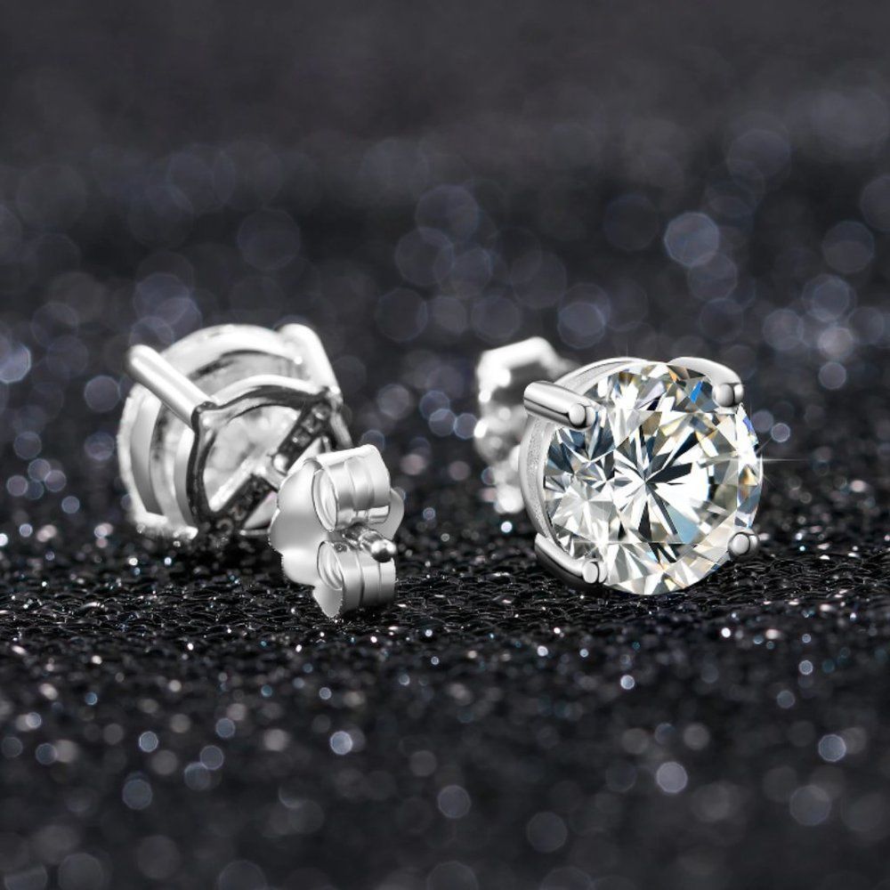 Certified 4.0ctw VVS Moissanite Diamond Solid 925 Sterling Silver Stud Earrings - Picture 5 of 8